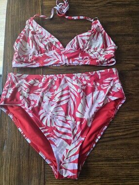 Kona Sol Red and White Floral bikini